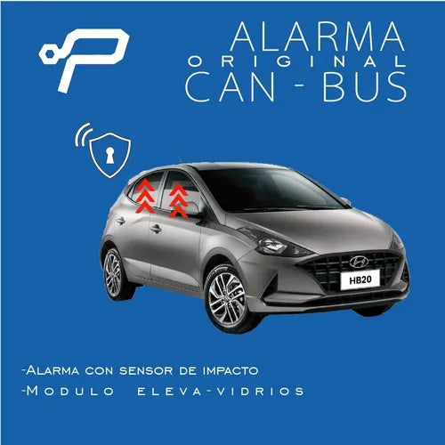 Alarma con sensor de impacto y modulo de eleva vidrios can bus de tus autopartes para Hyundai HB20