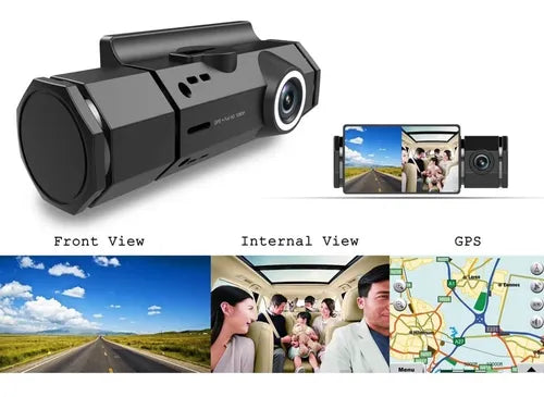 Camara Dvr Doble Lente Gps Para Carro Full Hd