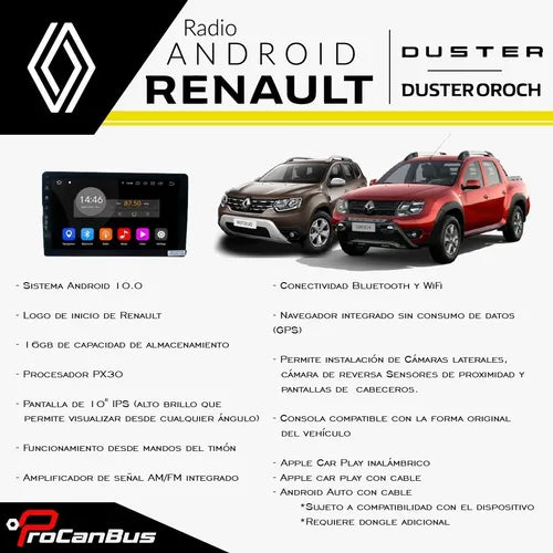 Radio con carcasa original android de pantalla para Renault duster oroch con android auto y apple car play en tus autopartes tenemos los mejores accesorios para carros y camioneta