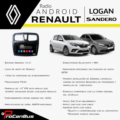 Radio con carcasa original android de pantalla para Renault Logan Sandero con android auto y apple car play en tus autopartes tenemos los mejores accesorios para carros y camioneta