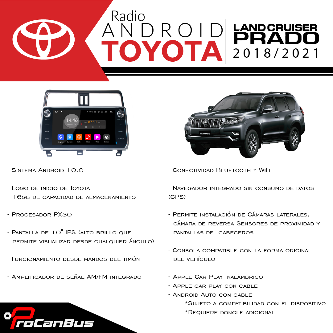Radio con carcasa original android de pantalla para Toyota prado landcruiser con android auto y apple car play en tus autopartes tenemos los mejores accesorios para carros y camioneta