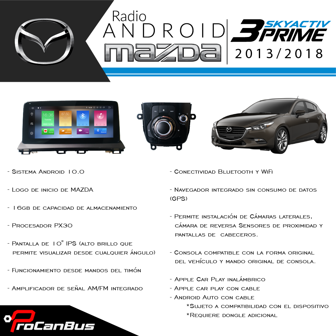 Radio con carcasa original android de pantalla para Mazda 3 Skyactive con android auto y apple car play en tus autopartes tenemos los mejores accesorios para carros y camioneta